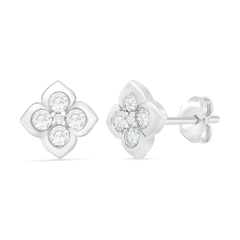 Lab-Created White Sapphire Flower Stud Earrings in Sterling Silver