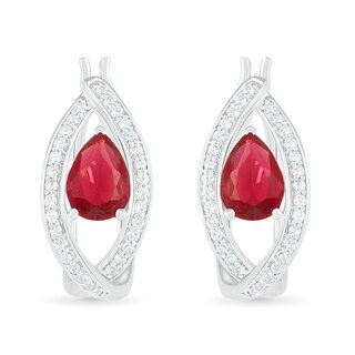 Pear-Shaped Lab-Created Ruby and White Sapphire Marquise Orbit Frame Hoop Earrings in Sterling Silver