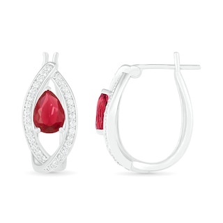 Pear-Shaped Lab-Created Ruby and White Sapphire Marquise Orbit Frame Hoop Earrings in Sterling Silver