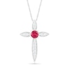 Thumbnail Image 0 of 4.0mm Lab-Created Ruby and White Sapphire Vintage-Style Cross Pendant in Sterling Silver