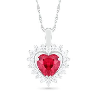 7.0mm Heart-Shaped Lab-Created Ruby and White Sapphire Shadow Frame Pendant in Sterling Silver