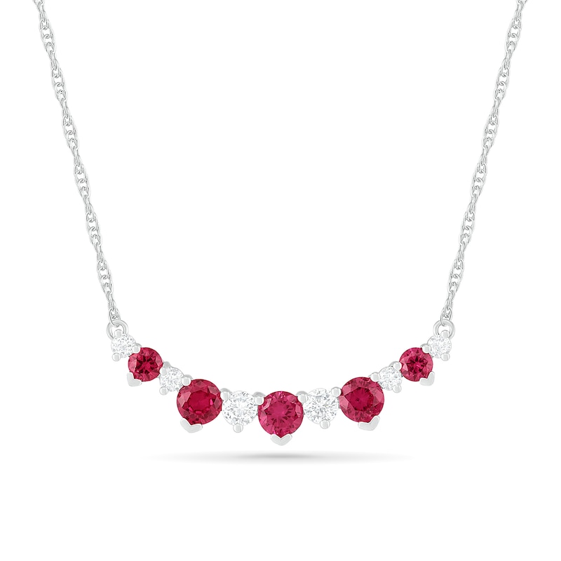 Lab-Created Ruby and White Sapphire Graduated Five Stone Curved Bar Necklace in Sterling Silver|Peoples Jewellers
