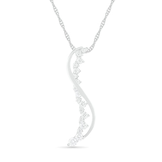 Journey Lab-Created White Sapphire Swirl Ribbon Overlay Pendant in Sterling Silver