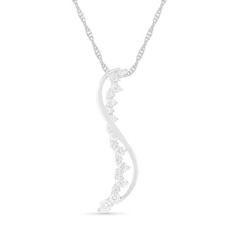 Journey Lab-Created White Sapphire Swirl Ribbon Overlay Pendant in Sterling Silver|Peoples Jewellers