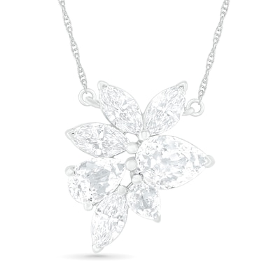 Pear-Shaped and Marquise Lab-Created White Sapphire Leaf Cluster Necklace in Sterling Silver