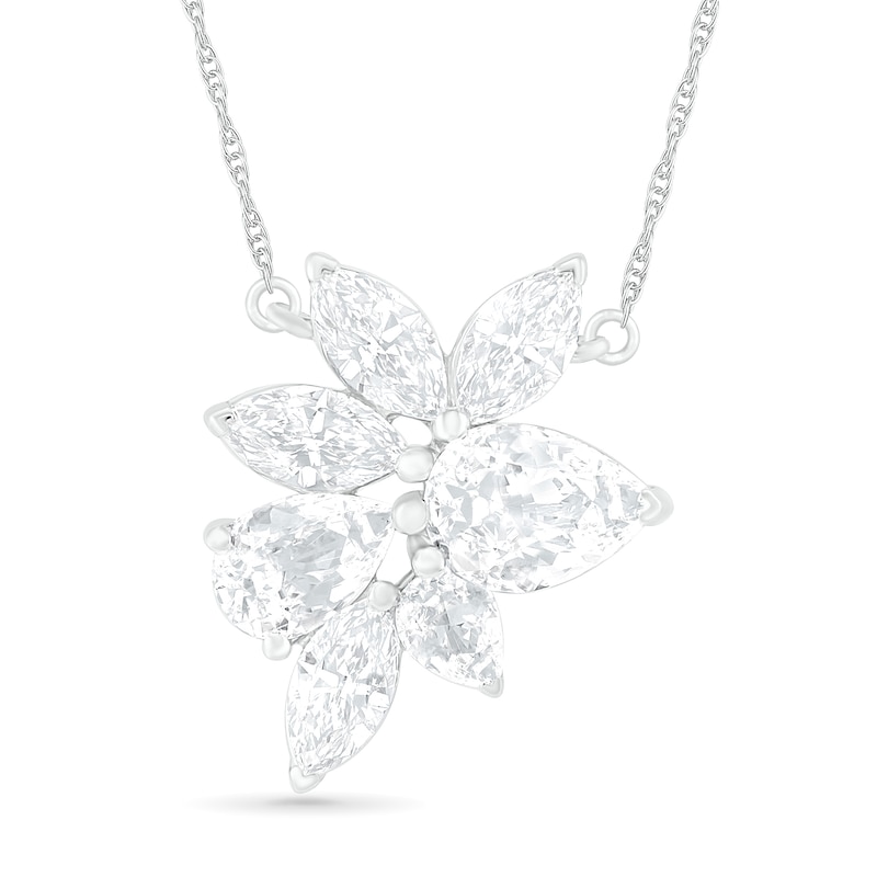 Pear-Shaped and Marquise Lab-Created White Sapphire Leaf Cluster Necklace in Sterling Silver|Peoples Jewellers