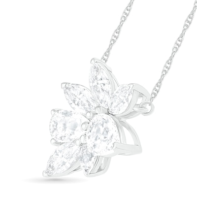 Pear-Shaped and Marquise Lab-Created White Sapphire Leaf Cluster Necklace in Sterling Silver