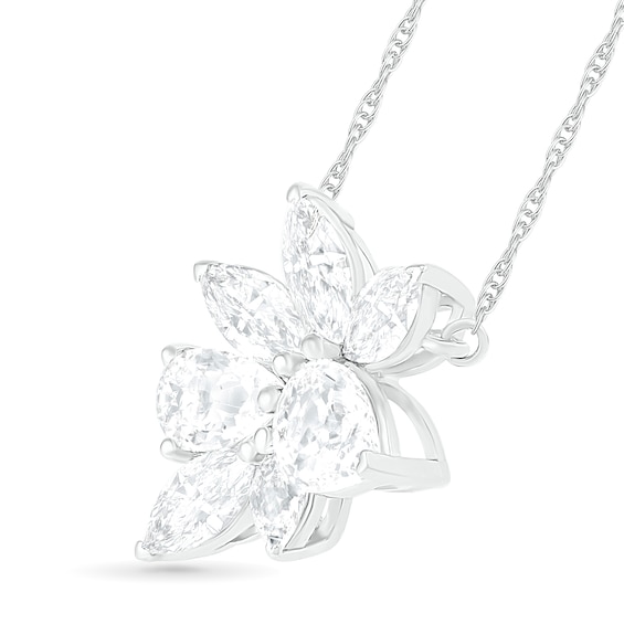 Pear-Shaped and Marquise Lab-Created White Sapphire Leaf Cluster Necklace in Sterling Silver