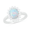 Oval Lab-Created Opal and White Sapphire Starburst Frame Ring in ...