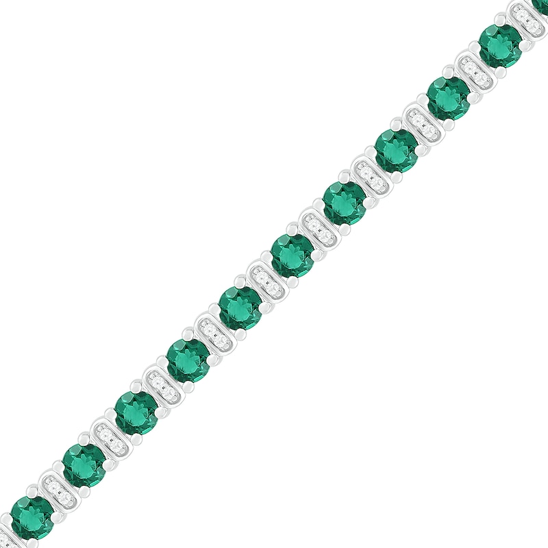 4.0mm Lab-Created Emerald and White Sapphire Duo Link Alternating Line Bracelet in Sterling Silver - 7.25"