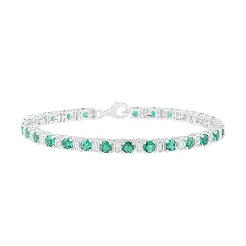 4.0mm Lab-Created Emerald and White Sapphire Duo Link Alternating Line Bracelet in Sterling Silver - 7.25"