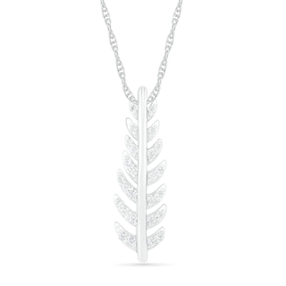 Lab-Created White Sapphire Feather Pendant in Sterling Silver