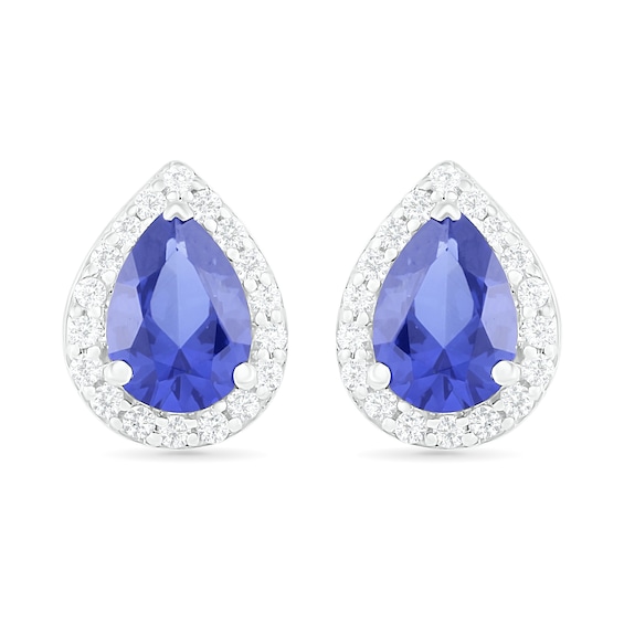 Pear-Shaped Lab-Created Blue and White Sapphire Frame Teardrop Earrings in Sterling Silver