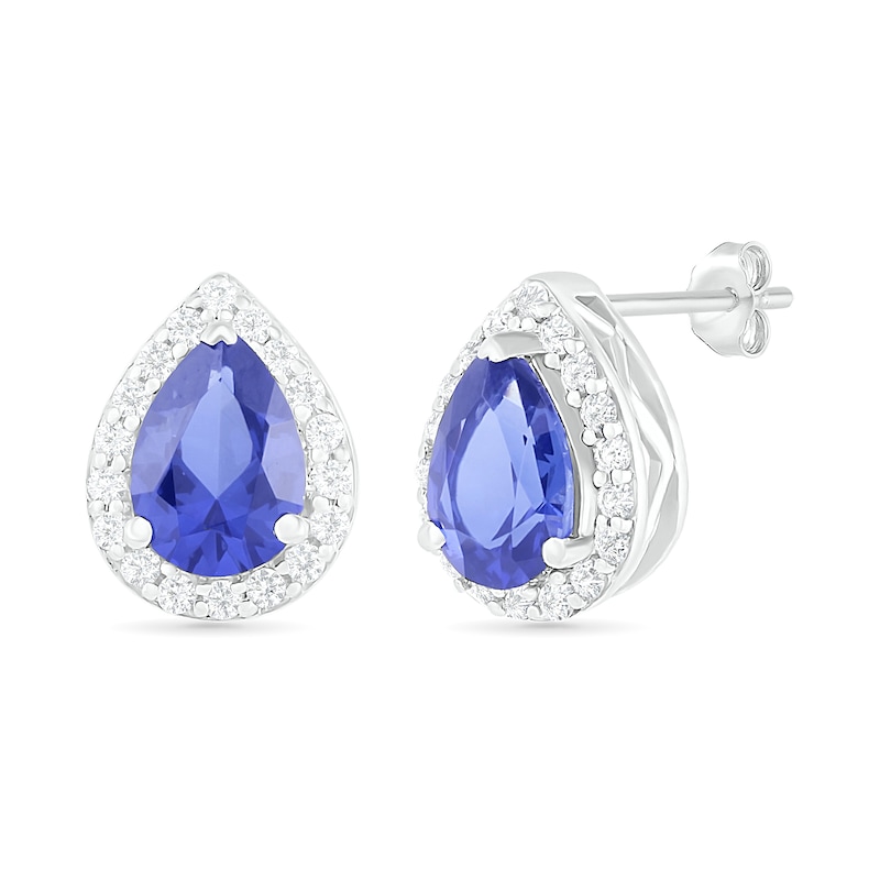 Pear-Shaped Lab-Created Blue and White Sapphire Frame Teardrop Earrings in Sterling Silver|Peoples Jewellers