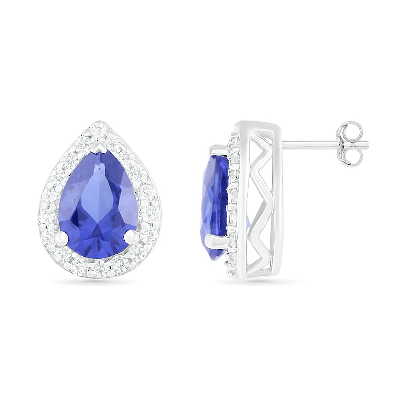Pear-Shaped Lab-Created Blue and White Sapphire Frame Teardrop Earrings in Sterling Silver|Peoples Jewellers