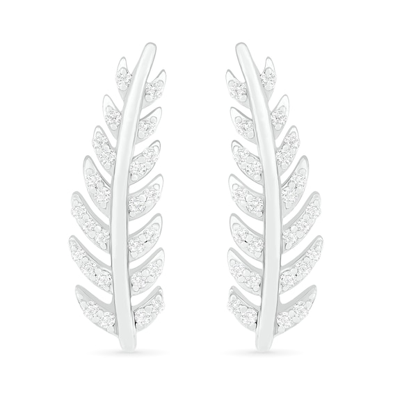 Lab-Created White Sapphire Feather Curved Crawler Earrings in Sterling Silver