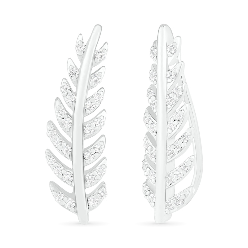 Lab-Created White Sapphire Feather Curved Crawler Earrings in Sterling Silver|Peoples Jewellers