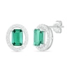 Thumbnail Image 1 of Emerald-Cut Lab-Created Emerald and White Sapphire Open Oval Frame Drop Earrings in Sterling Silver