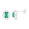 Emerald-Cut Lab-Created Emerald and White Sapphire Open Oval Frame Drop Earrings in Sterling Silver