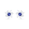 Thumbnail Image 0 of 4.0mm Lab-Created Blue and White Sapphire Swirl Petal Frame Flower Stud Earrings in Sterling Silver