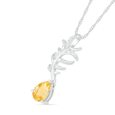 Pear-Shaped Citrine Drop and Diamond Accent Leafy Branch Pendant in Sterling Silver