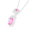 Pear-Shaped and Round Lab-Created Pink and White Sapphire Rose and Ribbon Overlay Drop Pendant in Sterling Silver