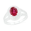 Oval Lab-Created Ruby and White Sapphire Double Frame Split Shank Ring in Sterling Silver