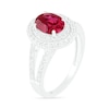 Oval Lab-Created Ruby and White Sapphire Double Frame Split Shank Ring in Sterling Silver