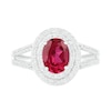 Oval Lab-Created Ruby and White Sapphire Double Frame Split Shank Ring in Sterling Silver