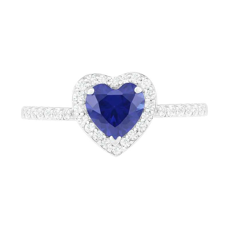 6.0mm Heart-Shaped Lab-Created Blue and White Sapphire Frame Ring in Sterling Silver|Peoples Jewellers