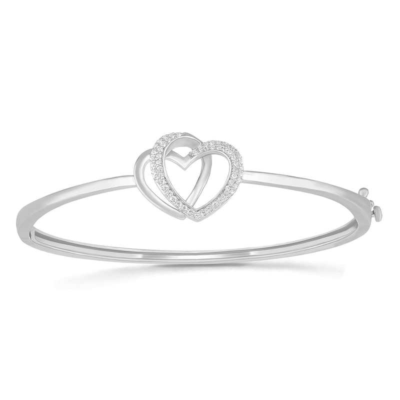 Lab-Created White Sapphire Double Loop Heart Bangle in Sterling Silver|Peoples Jewellers