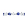 Lab-Created Blue Sapphire and Diamond Accent Alternating Art Deco Vintage-Style Band in 10K White Gold