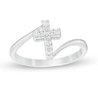 0.12 CT. T.W. Diamond Cross Bypass Ring in Sterling Silver