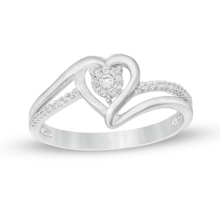 0.15 CT. T.W. Diamond Heart Split Shank Ring in Sterling Silver