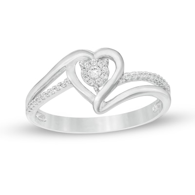 0.15 CT. T.W. Diamond Heart Split Shank Ring in Sterling Silver