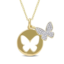 0.10 CT. T.W. Diamond Butterfly Cutout Disc Pendant in Sterling Silver with Yellow Rhodium