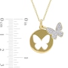 Thumbnail Image 2 of 0.10 CT. T.W. Diamond Butterfly Cutout Disc Pendant in Sterling Silver with Yellow Rhodium