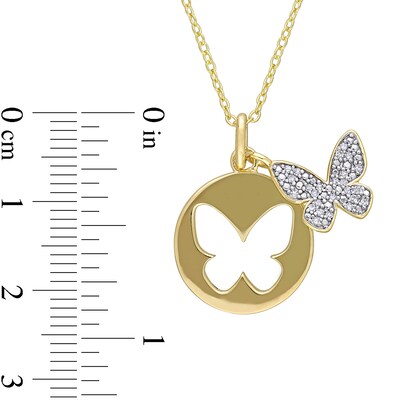 0.10 CT. T.W. Diamond Butterfly Cutout Disc Pendant in Sterling Silver with Yellow Rhodium