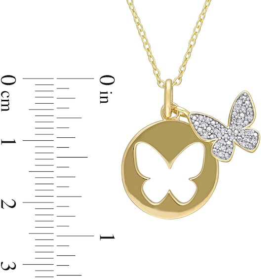 0.10 CT. T.W. Diamond Butterfly Cutout Disc Pendant in Sterling Silver with Yellow Rhodium