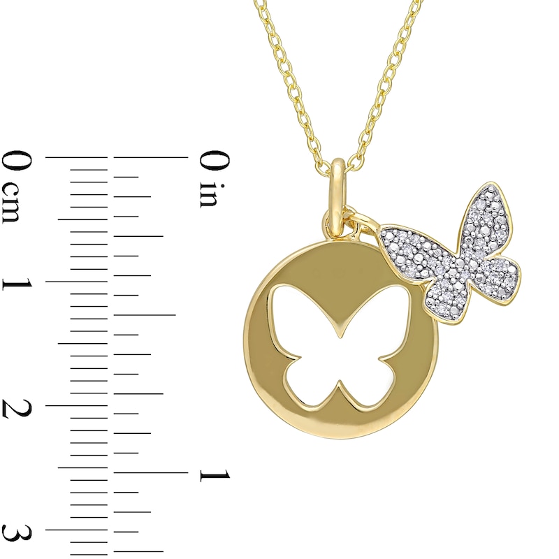 0.10 CT. T.W. Diamond Butterfly Cutout Disc Pendant in Sterling Silver with Yellow Rhodium