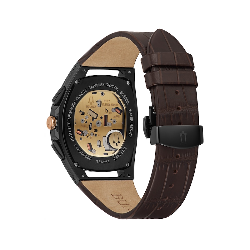 Men's Bulova Curv Two-Tone Chronograph Watch with Tonneau Brown Skeleton Dial (Model: 98A264)|Peoples Jewellers