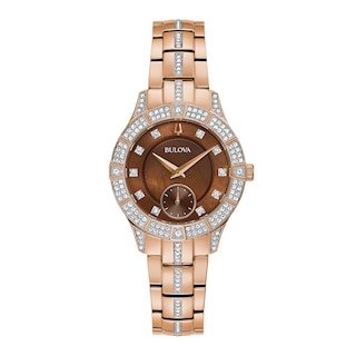 Ladies' Bulova Phantom Crystal Accent Rose-Tone Watch with Brown Mother-of-Pearl Dial (Model: 98L284)