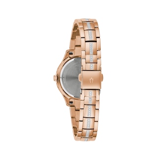 Ladies' Bulova Phantom Crystal Accent Rose-Tone Watch with Brown Mother-of-Pearl Dial (Model: 98L284)