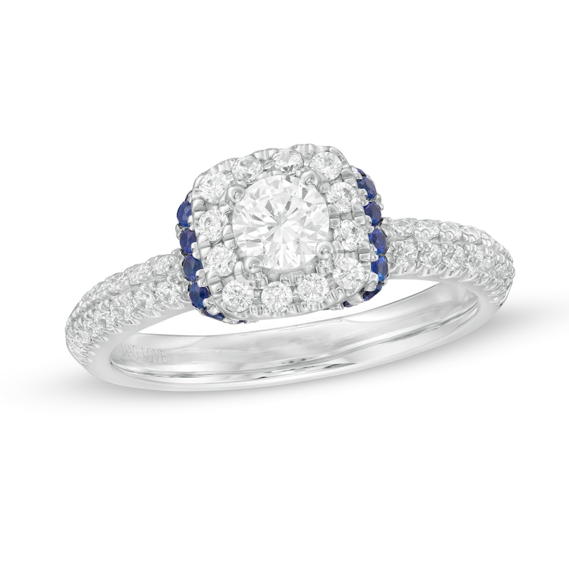 Vera Wang Love Collection 0.69 CT. T.W. Diamond and Blue Sapphire Collar Engagement Ring in 14K White Gold