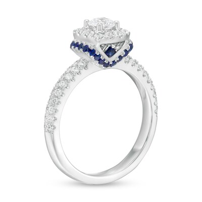 Vera Wang Love Collection 0.69 CT. T.W. Diamond and Blue Sapphire Collar Engagement Ring in 14K White Gold