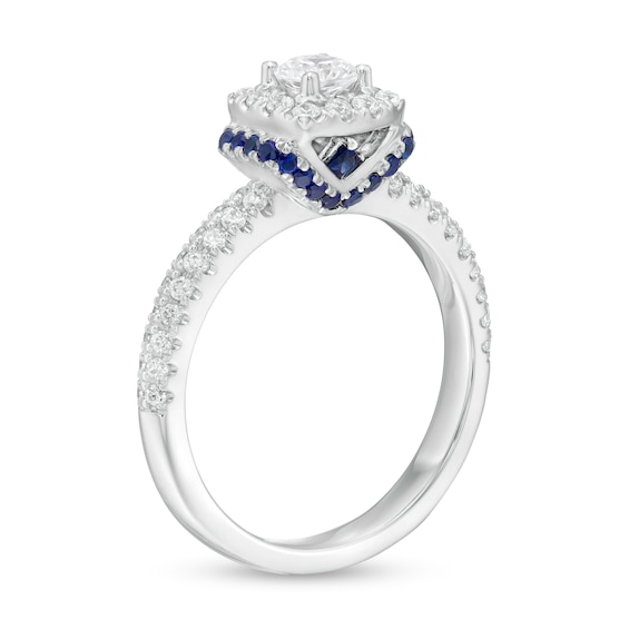 Vera Wang Love Collection 0.69 CT. T.W. Diamond and Blue Sapphire Collar Engagement Ring in 14K White Gold