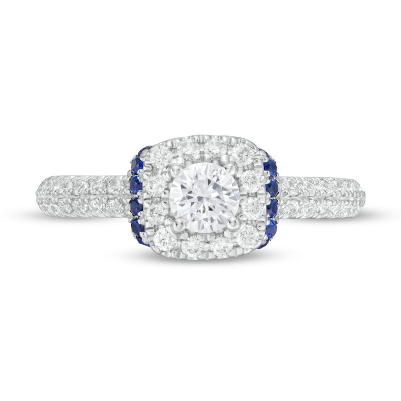Vera Wang Love Collection 0.69 CT. T.W. Diamond and Blue Sapphire Collar Engagement Ring in 14K White Gold