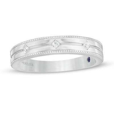 Vera Wang Love Collection Men's 0.085 CT. T.W. Square-Cut Diamond Three Stone Wedding Band in 14K White Gold