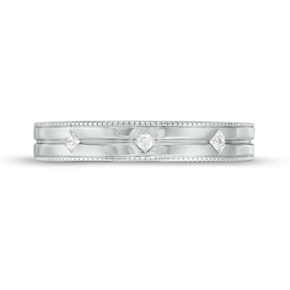 Vera Wang Love Collection Men's 0.085 CT. T.W. Square-Cut Diamond Three Stone Wedding Band in 14K White Gold