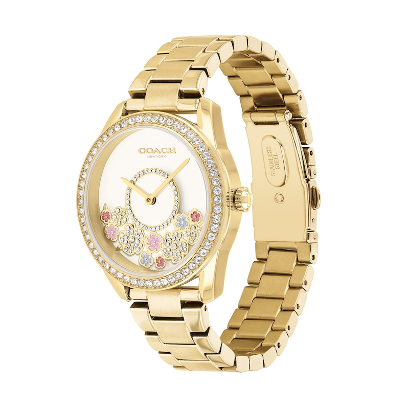 Ladies' Coach Preston Crystal Accent Gold-Tone IP Watch with White Dial (Model: 14503777)|Peoples Jewellers